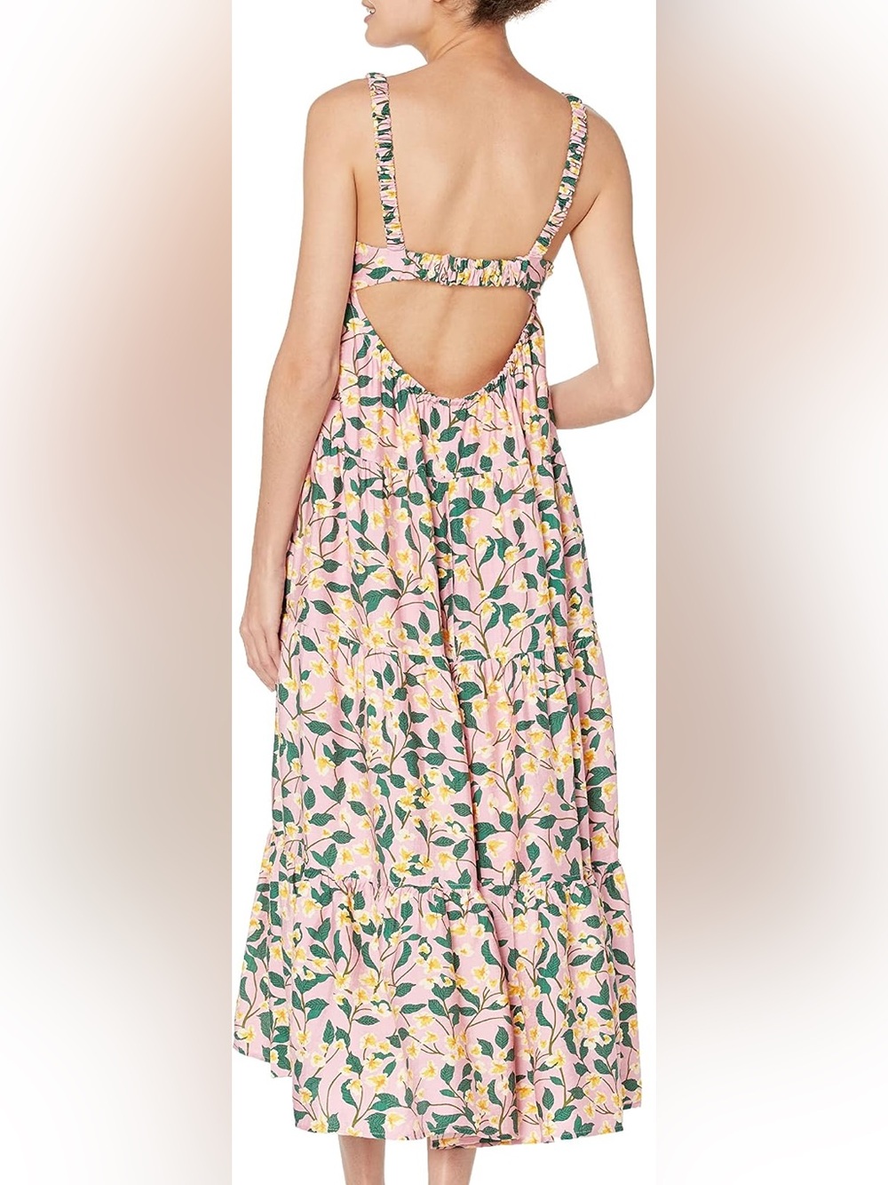 Moon River Pink Floral Tiered Maxi with Green Leaves
